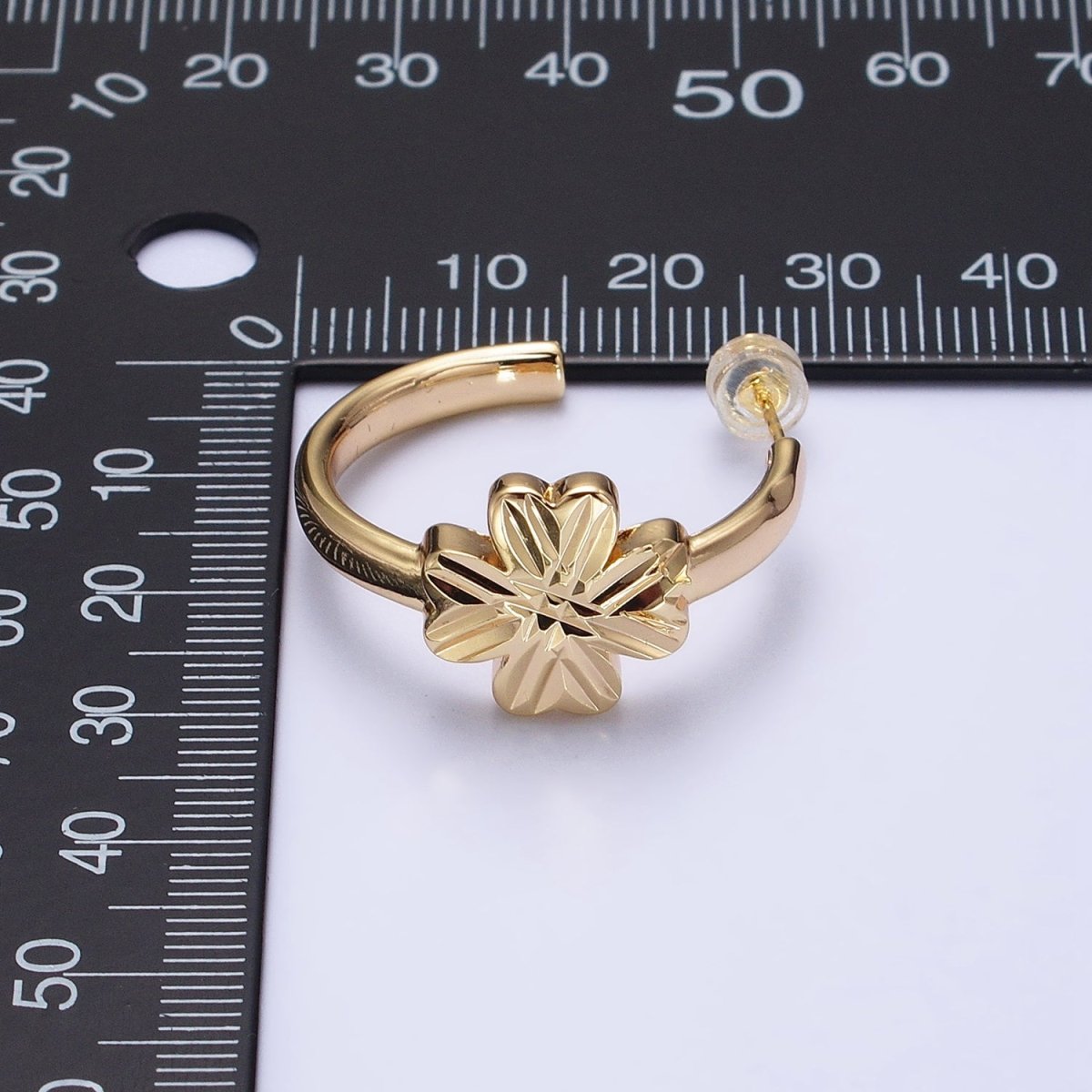 16K Gold plated Clover Quatrefoil 30mm C-Shaped Hoop Earrings in Gold & Silver | AB473 AB474