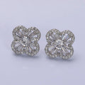 16K Gold plated Clover Quatrefoil Baguette Micro Paved CZ Stud Earrings in Gold & Silver | AD1181 AD1182 - DLUXCA