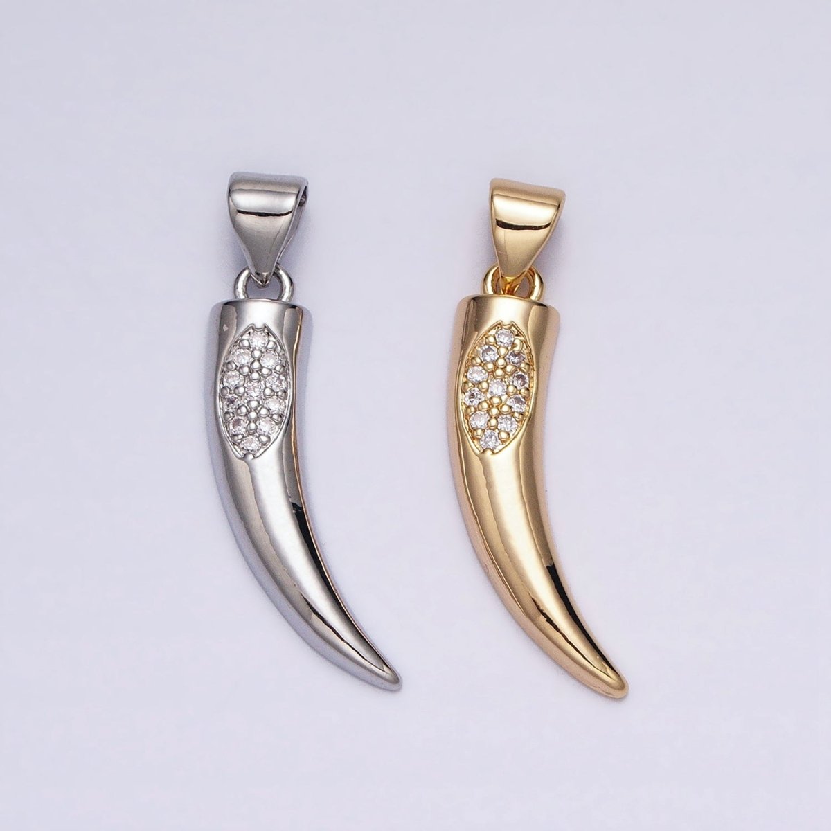 16K Gold plated Cornicyll Horn Micro Paved CZ Pendant in Gold & Silver | AA371 AA372