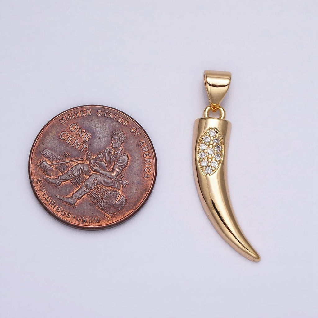 16K Gold plated Cornicyll Horn Micro Paved CZ Pendant in Gold & Silver | AA371 AA372