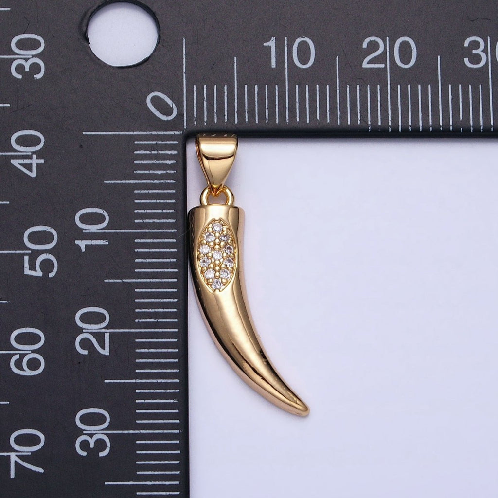 16K Gold plated Cornicyll Horn Micro Paved CZ Pendant in Gold & Silver | AA371 AA372