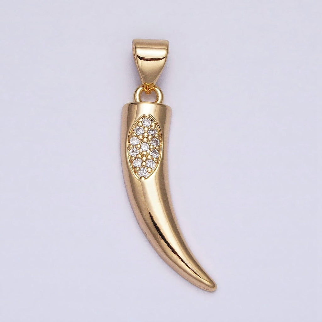 16K Gold plated Cornicyll Horn Micro Paved CZ Pendant in Gold & Silver | AA371 AA372