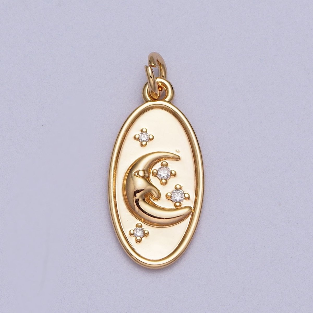 16K Gold plated Crescent Moon Star Celestial Oval Charm E-430 - DLUXCA