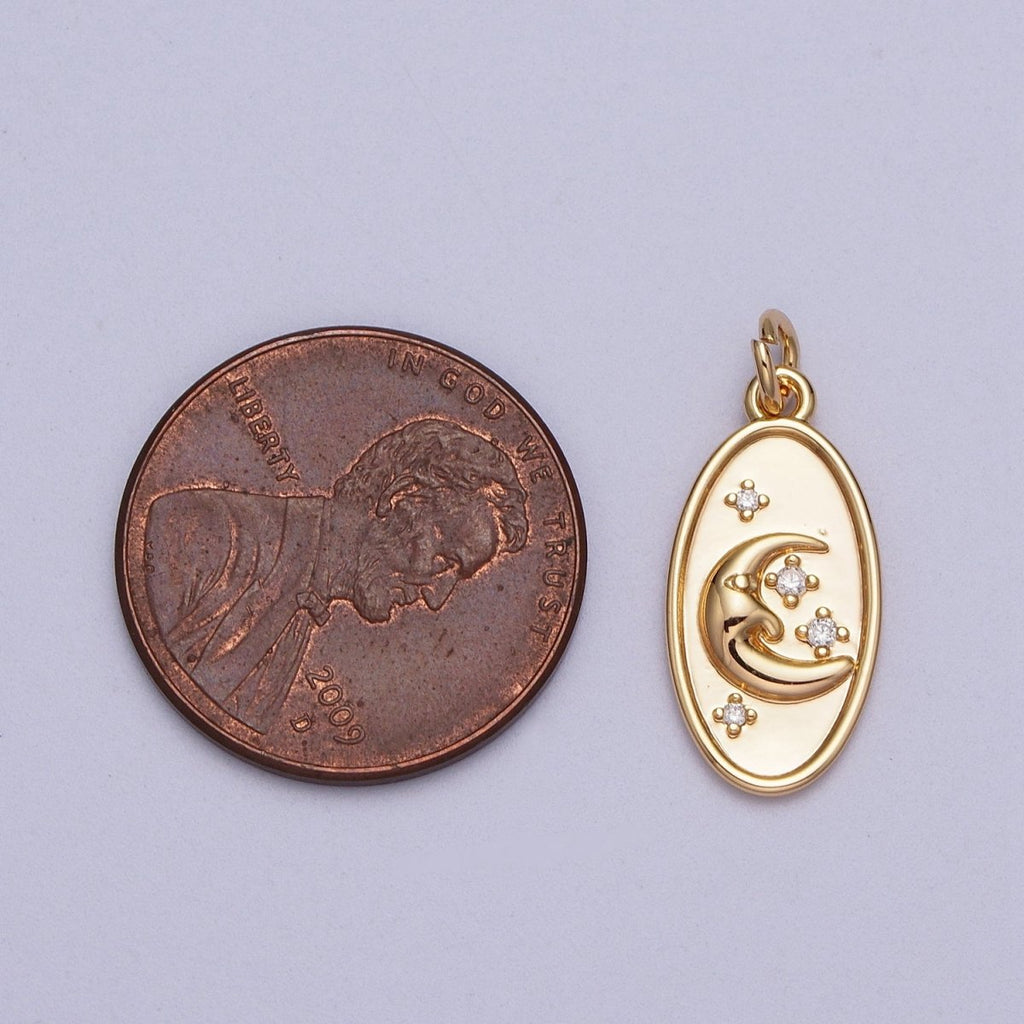 16K Gold plated Crescent Moon Star Celestial Oval Charm E-430 - DLUXCA
