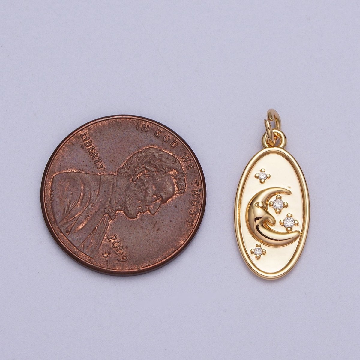 16K Gold plated Crescent Moon Star Celestial Oval Charm E-430 - DLUXCA