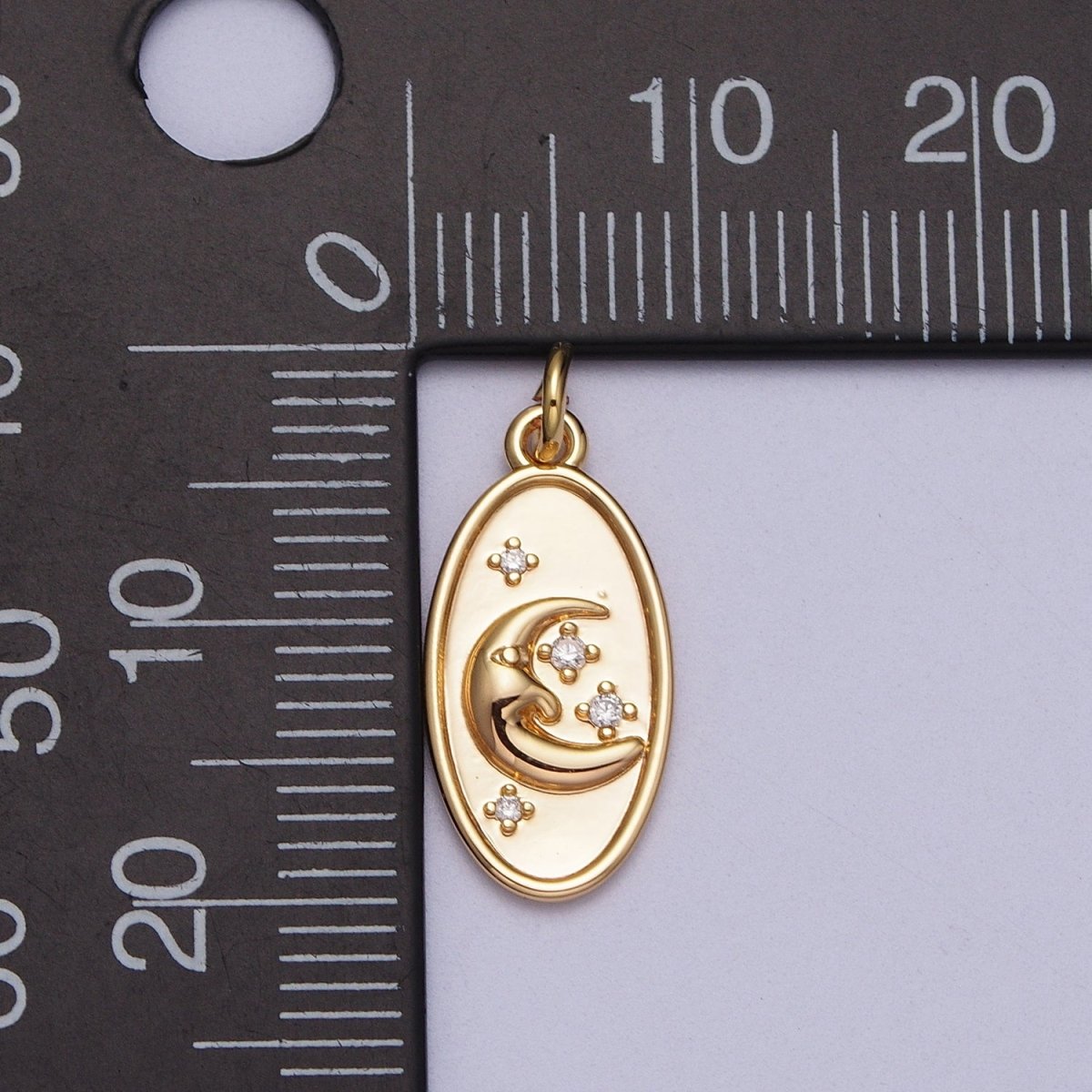 16K Gold plated Crescent Moon Star Celestial Oval Charm E-430 - DLUXCA