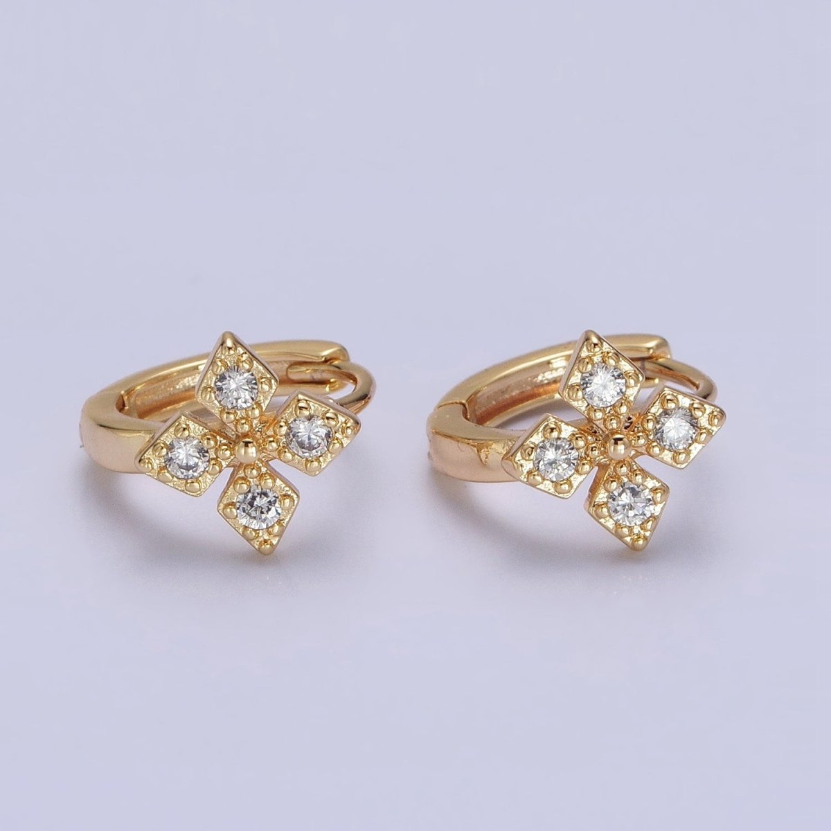 16K Gold plated Cross Geometric CZ Huggie Earrings in Gold & Silver | AB1447 AB1448