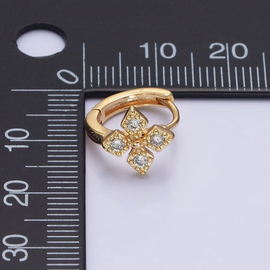 16K Gold plated Cross Geometric CZ Huggie Earrings in Gold & Silver | AB1447 AB1448