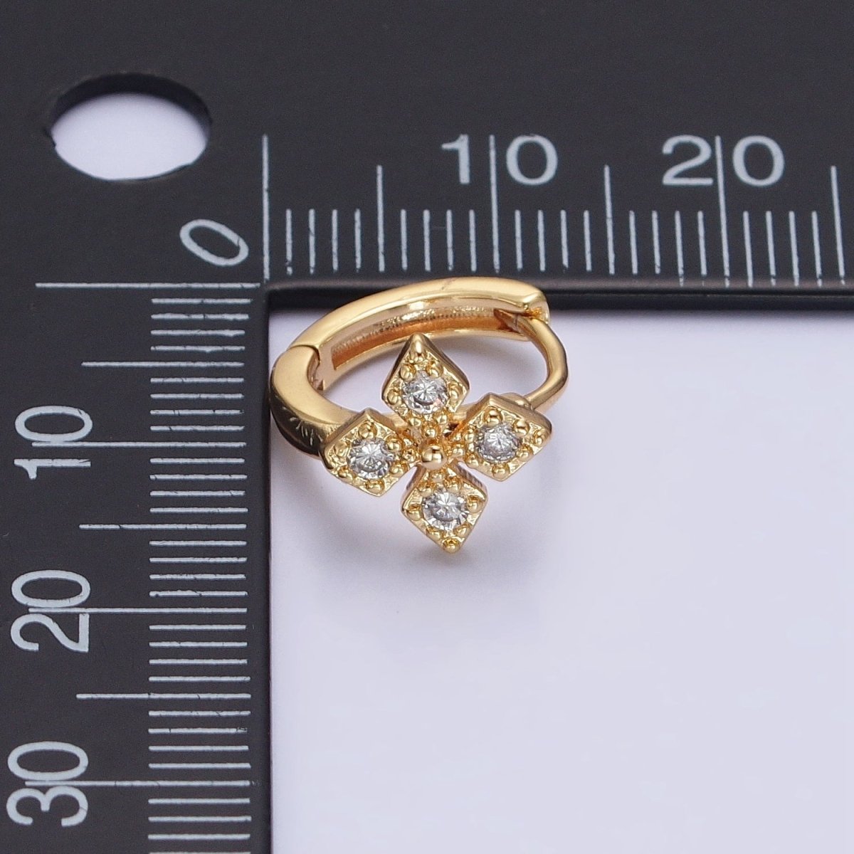 16K Gold plated Cross Geometric CZ Huggie Earrings in Gold & Silver | AB1447 AB1448