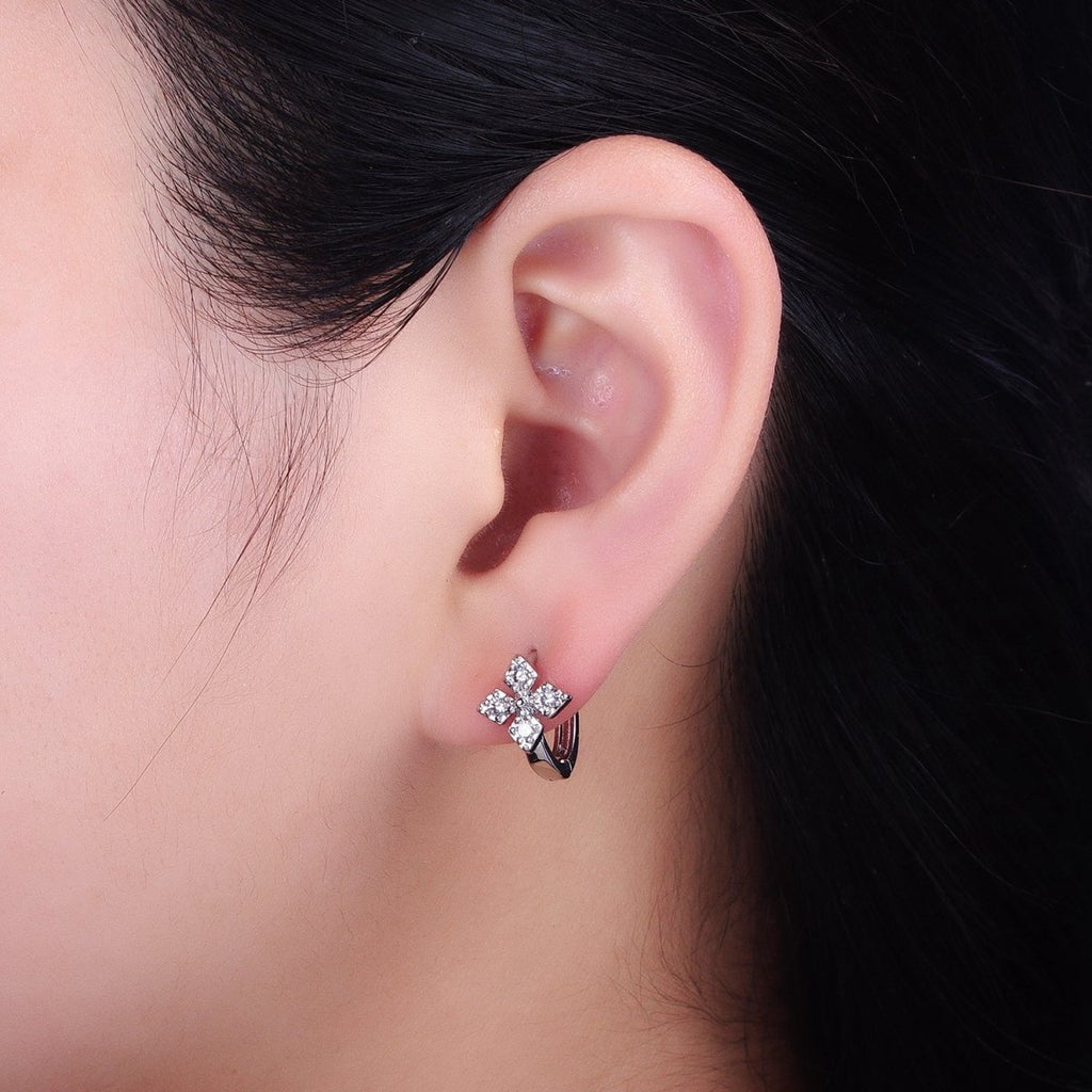 16K Gold plated Cross Geometric CZ Huggie Earrings in Gold & Silver | AB1447 AB1448
