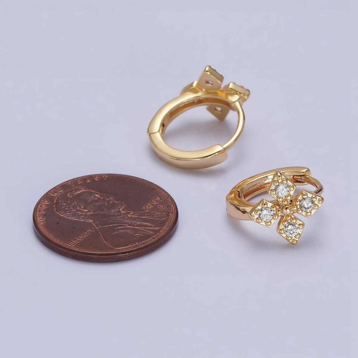 16K Gold plated Cross Geometric CZ Huggie Earrings in Gold & Silver | AB1447 AB1448