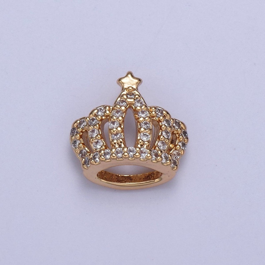 16K Gold plated Crown Tiara with Star CZ Pendant Charm, Micro Pave Charm For Earring Bracelet Necklace N-426 - DLUXCA