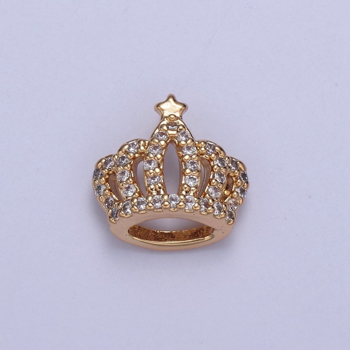 16K Gold plated Crown Tiara with Star CZ Pendant Charm, Micro Pave Charm For Earring Bracelet Necklace N-426 - DLUXCA