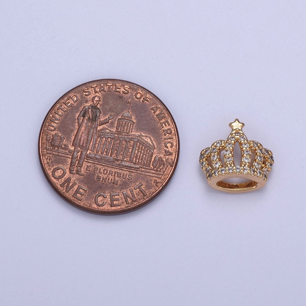 16K Gold plated Crown Tiara with Star CZ Pendant Charm, Micro Pave Charm For Earring Bracelet Necklace N-426 - DLUXCA