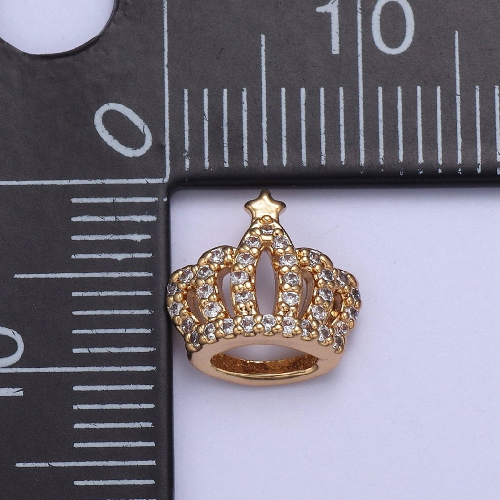 16K Gold plated Crown Tiara with Star CZ Pendant Charm, Micro Pave Charm For Earring Bracelet Necklace N-426 - DLUXCA