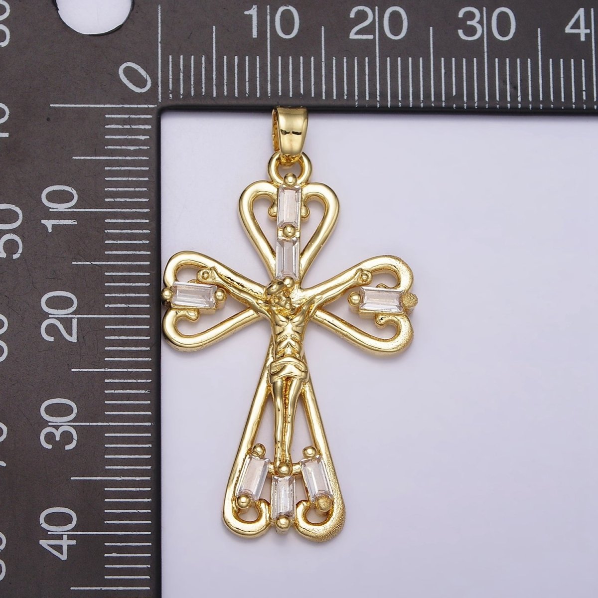 16K Gold plated Crucifix Cross Clear CZ Baguette Religious Pendant in Gold & Silver | AA479 AA431