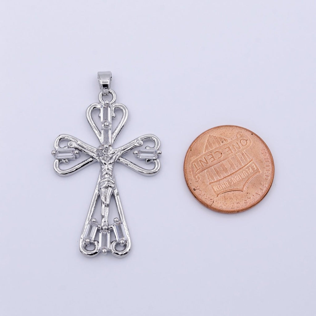 16K Gold plated Crucifix Cross Clear CZ Baguette Religious Pendant in Gold & Silver | AA479 AA431