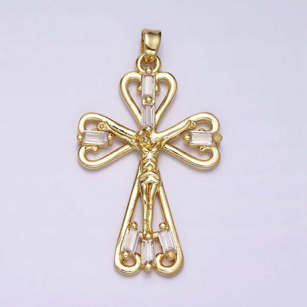16K Gold plated Crucifix Cross Clear CZ Baguette Religious Pendant in Gold & Silver | AA479 AA431