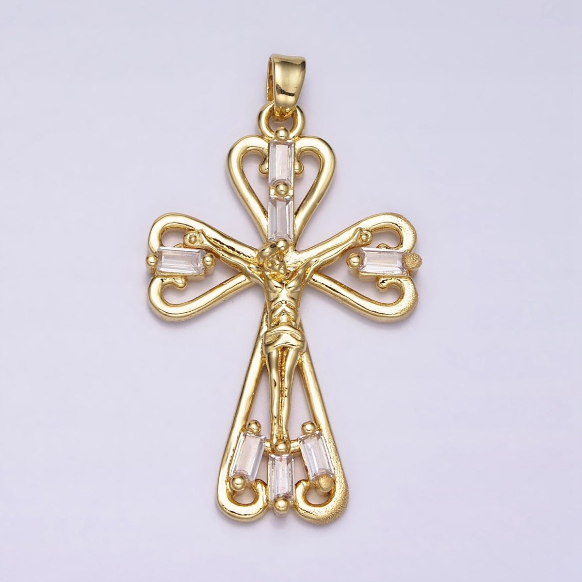 16K Gold plated Crucifix Cross Clear CZ Baguette Religious Pendant in Gold & Silver | AA479 AA431
