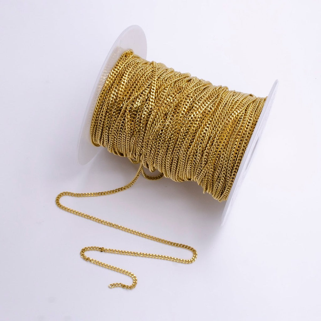 16K Gold plated Curb Link Chain 2.2mm Width Unfinished Chain By Yard For Jewelry Making | ROLL-1388 - DLUXCA