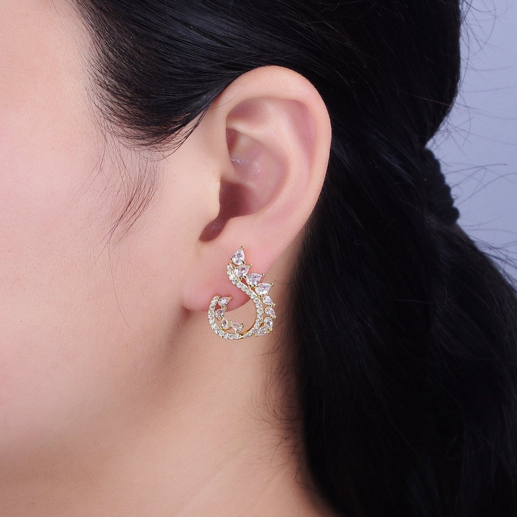 16K Gold plated Curved Marquise Micro Paved CZ Stud Earrings Set in Gold & Silver | AB1484 AB1485