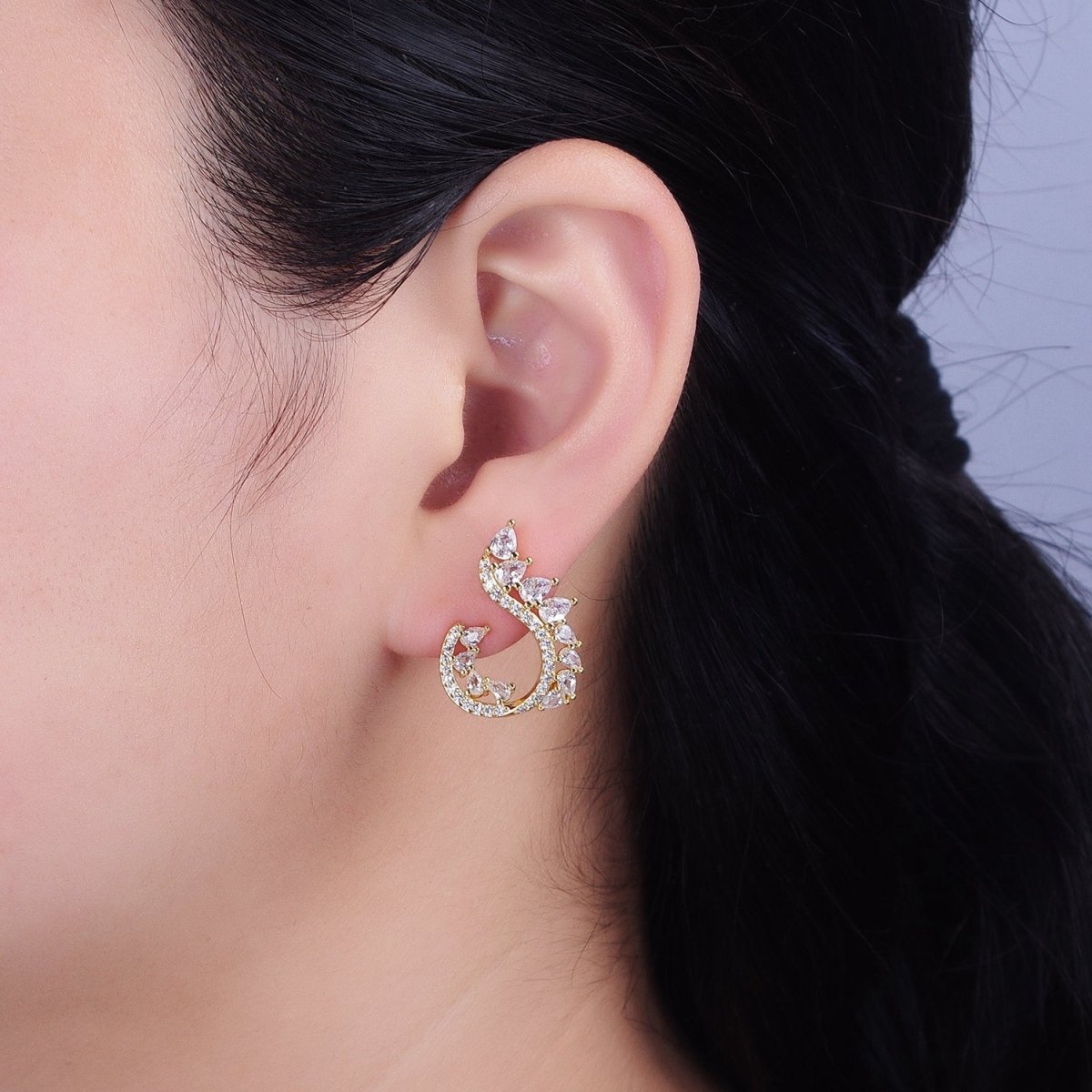 16K Gold plated Curved Marquise Micro Paved CZ Stud Earrings Set in Gold & Silver | AB1484 AB1485