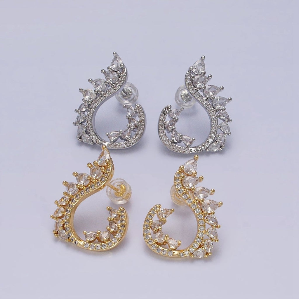 16K Gold plated Curved Marquise Micro Paved CZ Stud Earrings Set in Gold & Silver | AB1484 AB1485