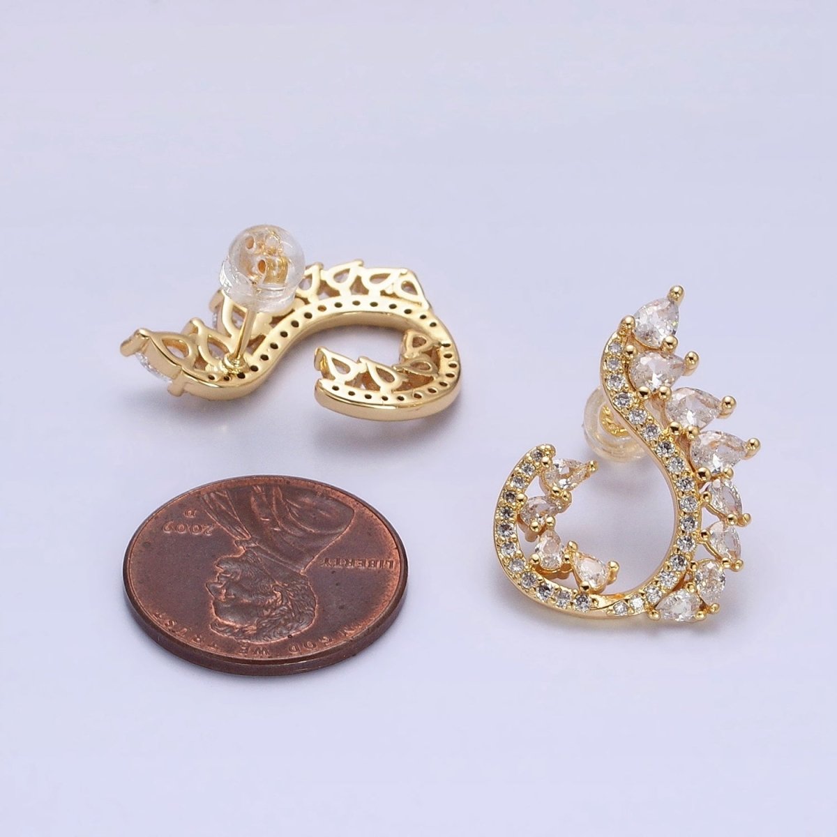 16K Gold plated Curved Marquise Micro Paved CZ Stud Earrings Set in Gold & Silver | AB1484 AB1485