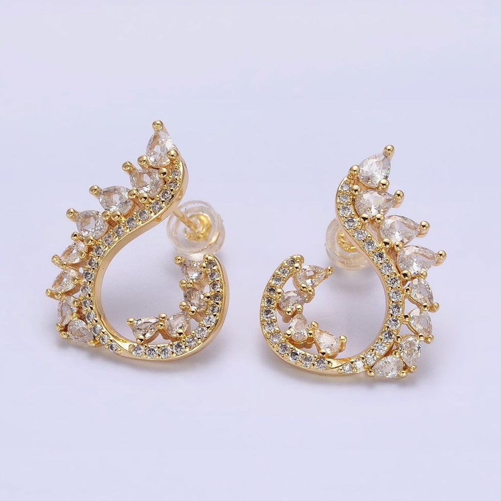 16K Gold plated Curved Marquise Micro Paved CZ Stud Earrings Set in Gold & Silver | AB1484 AB1485