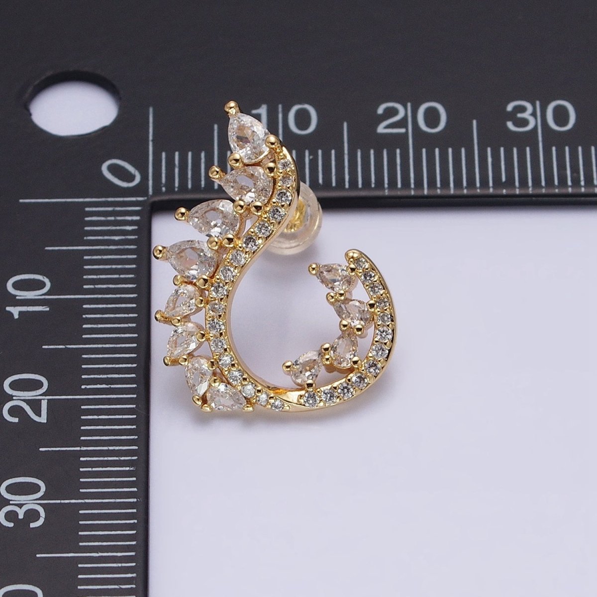 16K Gold plated Curved Marquise Micro Paved CZ Stud Earrings Set in Gold & Silver | AB1484 AB1485