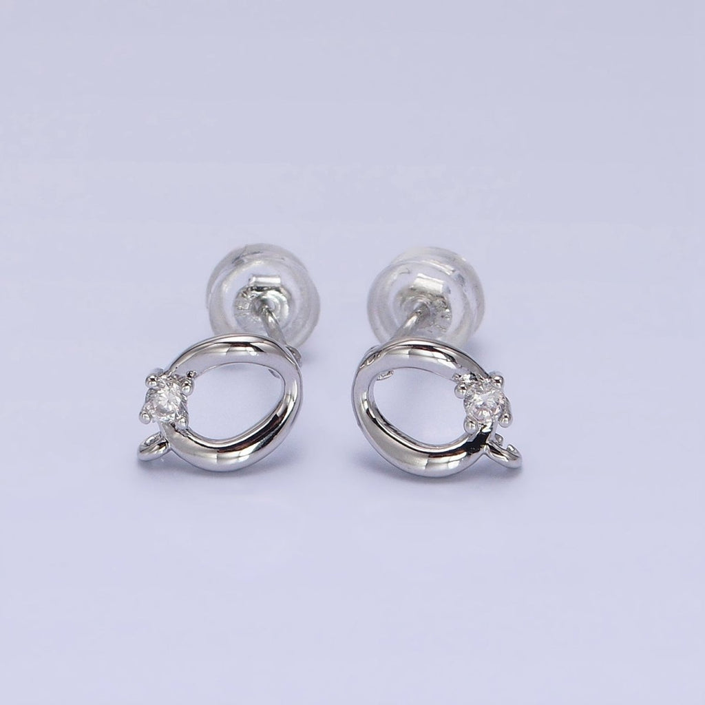 16K Gold plated Curved Oval Round Clear CZ Open Loop Stud Earrings in Silver & Gold | Z-200 Z-212 - DLUXCA