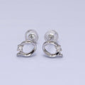 16K Gold plated Curved Oval Round Clear CZ Open Loop Stud Earrings in Silver & Gold | Z-200 Z-212 - DLUXCA