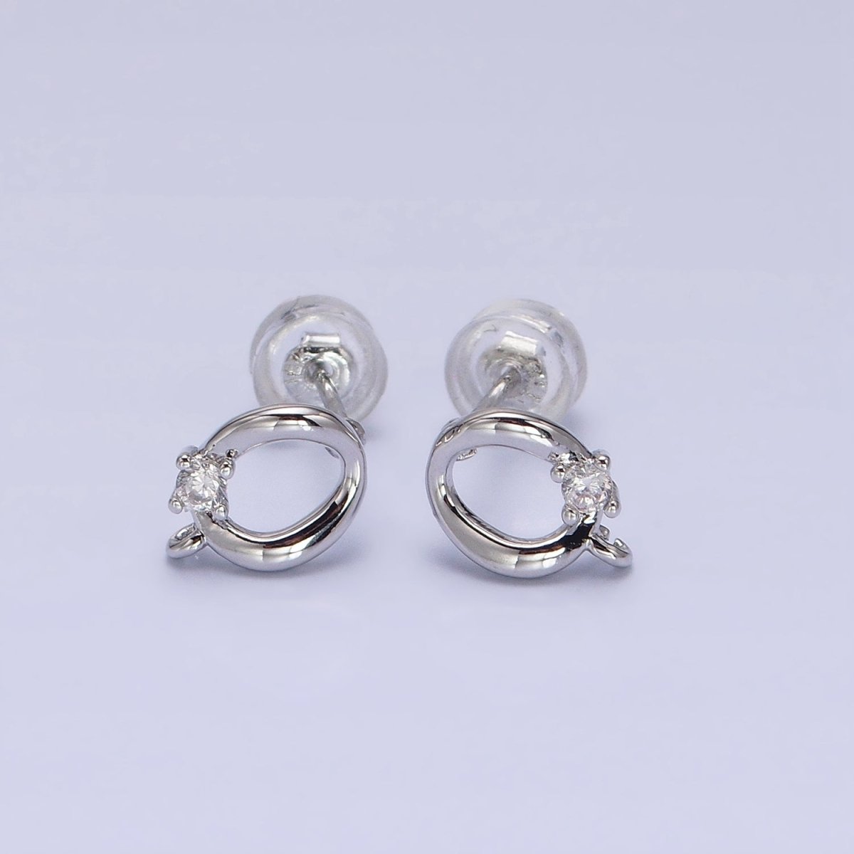 16K Gold plated Curved Oval Round Clear CZ Open Loop Stud Earrings in Silver & Gold | Z-200 Z-212 - DLUXCA