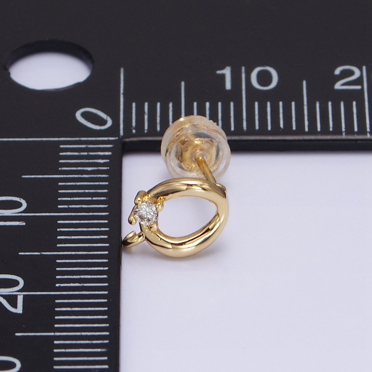16K Gold plated Curved Oval Round Clear CZ Open Loop Stud Earrings in Silver & Gold | Z-200 Z-212 - DLUXCA