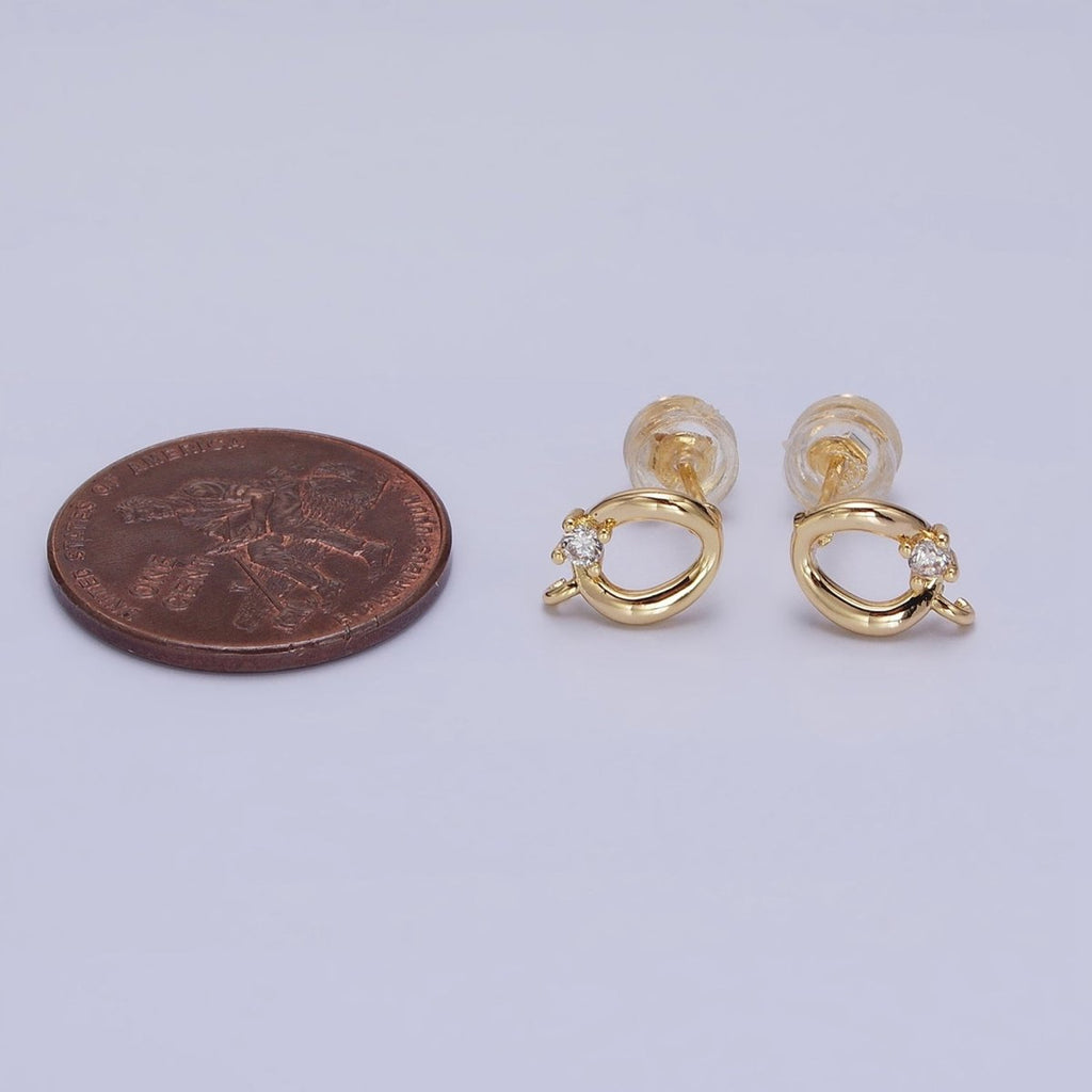 16K Gold plated Curved Oval Round Clear CZ Open Loop Stud Earrings in Silver & Gold | Z-200 Z-212 - DLUXCA