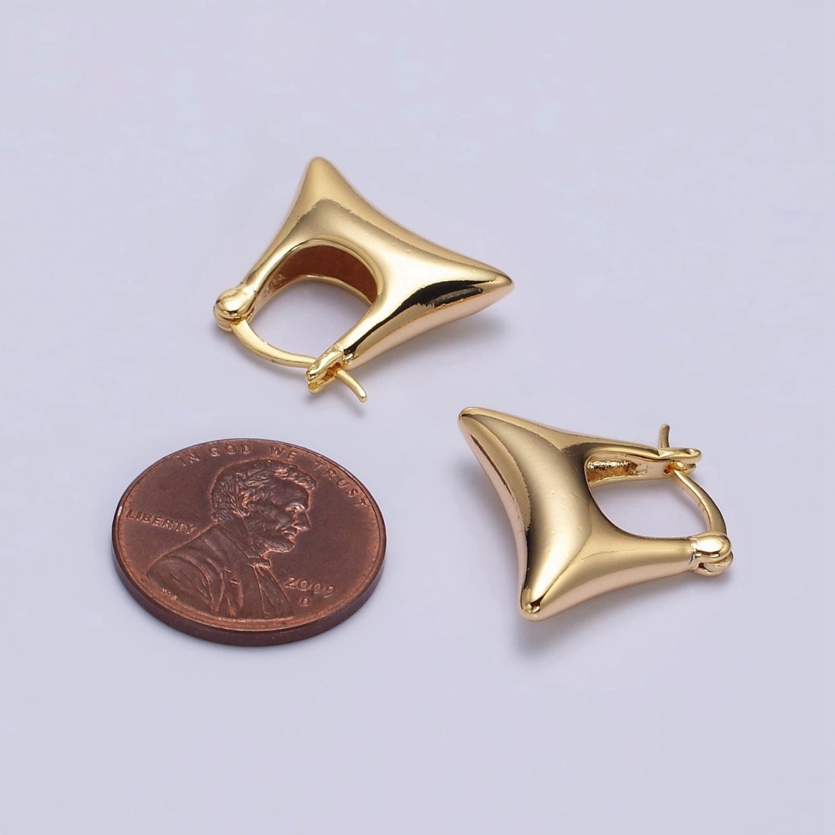 16K Gold plated Curved Rectangular Chubby Dome French Lock Latch Earrings | AE089 - DLUXCA