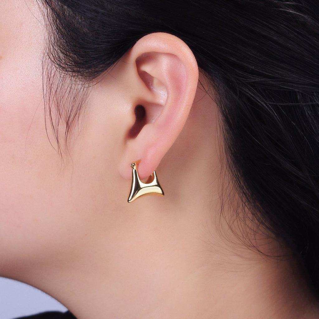 16K Gold plated Curved Rectangular Chubby Dome French Lock Latch Earrings | AE089 - DLUXCA