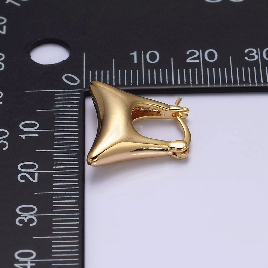 16K Gold plated Curved Rectangular Chubby Dome French Lock Latch Earrings | AE089 - DLUXCA