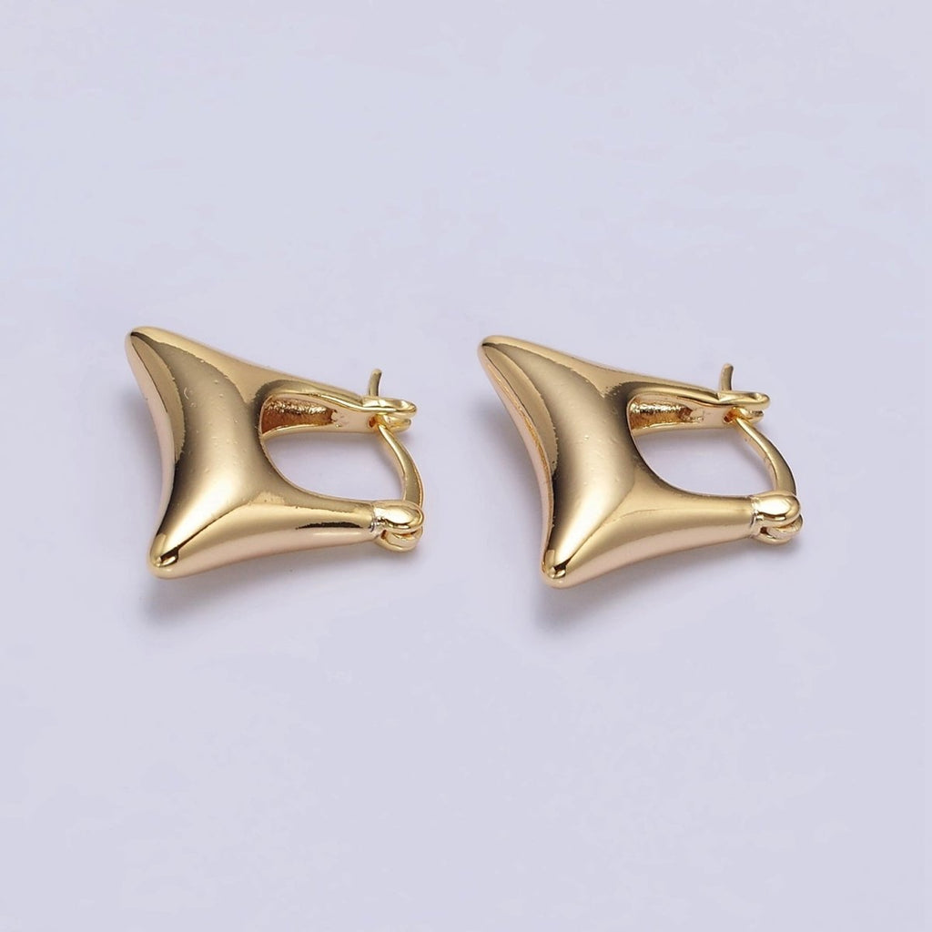 16K Gold plated Curved Rectangular Chubby Dome French Lock Latch Earrings | AE089 - DLUXCA