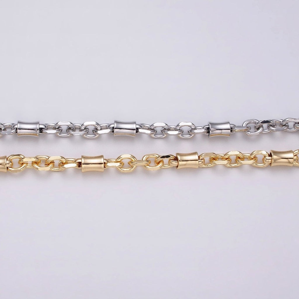 16K Gold plated Curved Tube Multiple Flat Cable Link Unfinished Chain in Gold & Silver | ROLL-1225 ROLL-1226 Clearance Pricing - DLUXCA
