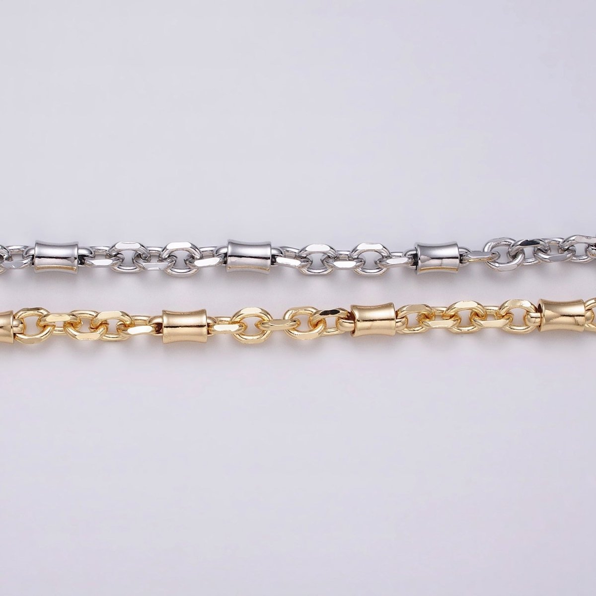 16K Gold plated Curved Tube Multiple Flat Cable Link Unfinished Chain in Gold & Silver | ROLL-1225 ROLL-1226 Clearance Pricing - DLUXCA