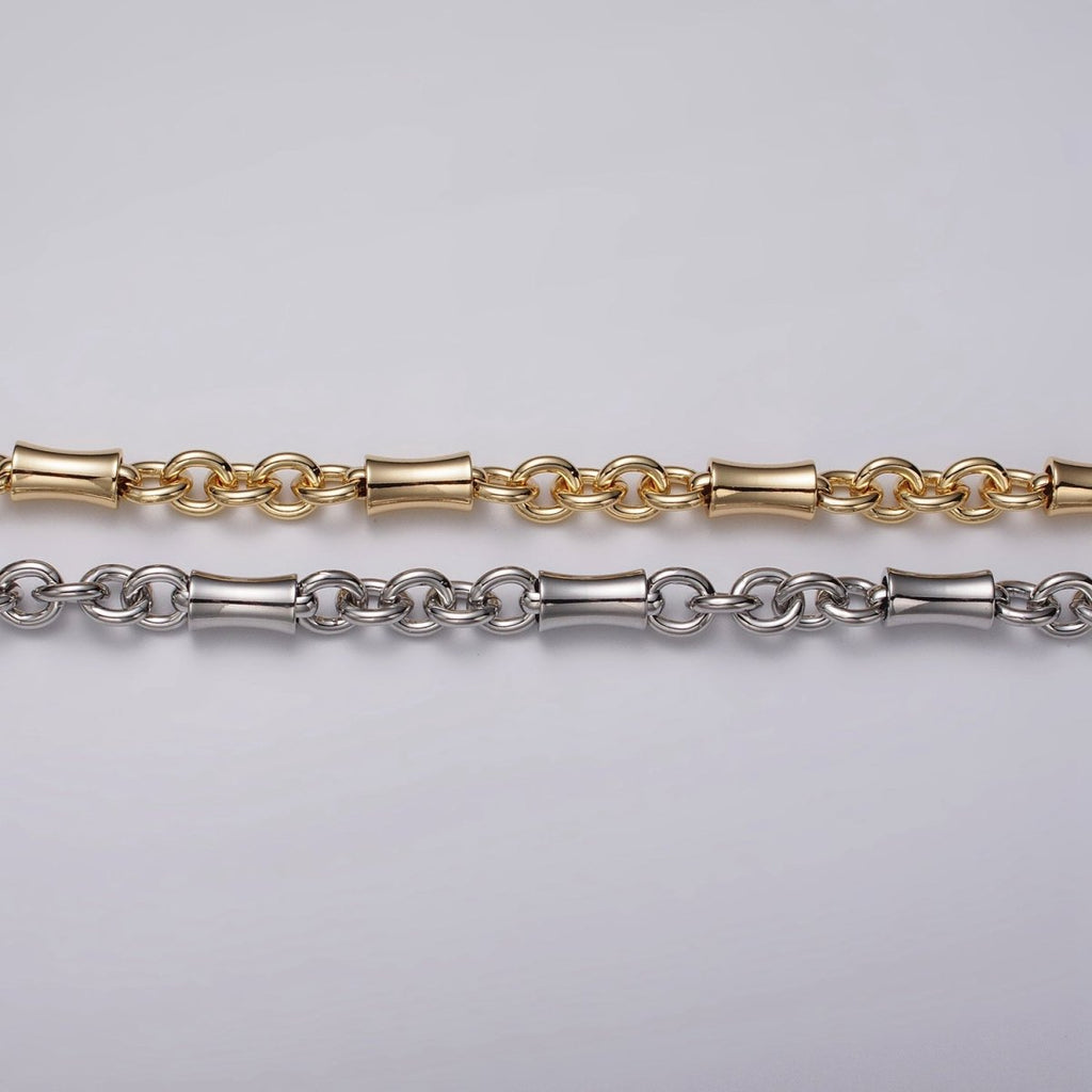16k Gold plated Curved Tube Rolo Link Unfinished Chain in Gold & Silver by Yard | ROLL-1171 ROLL-1172 Clearance Pricing - DLUXCA