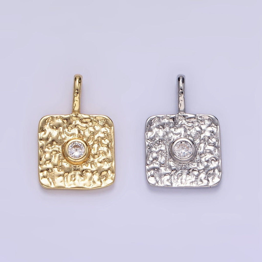16K Gold plated CZ Geometric Square Pendant in Gold & Silver | H886