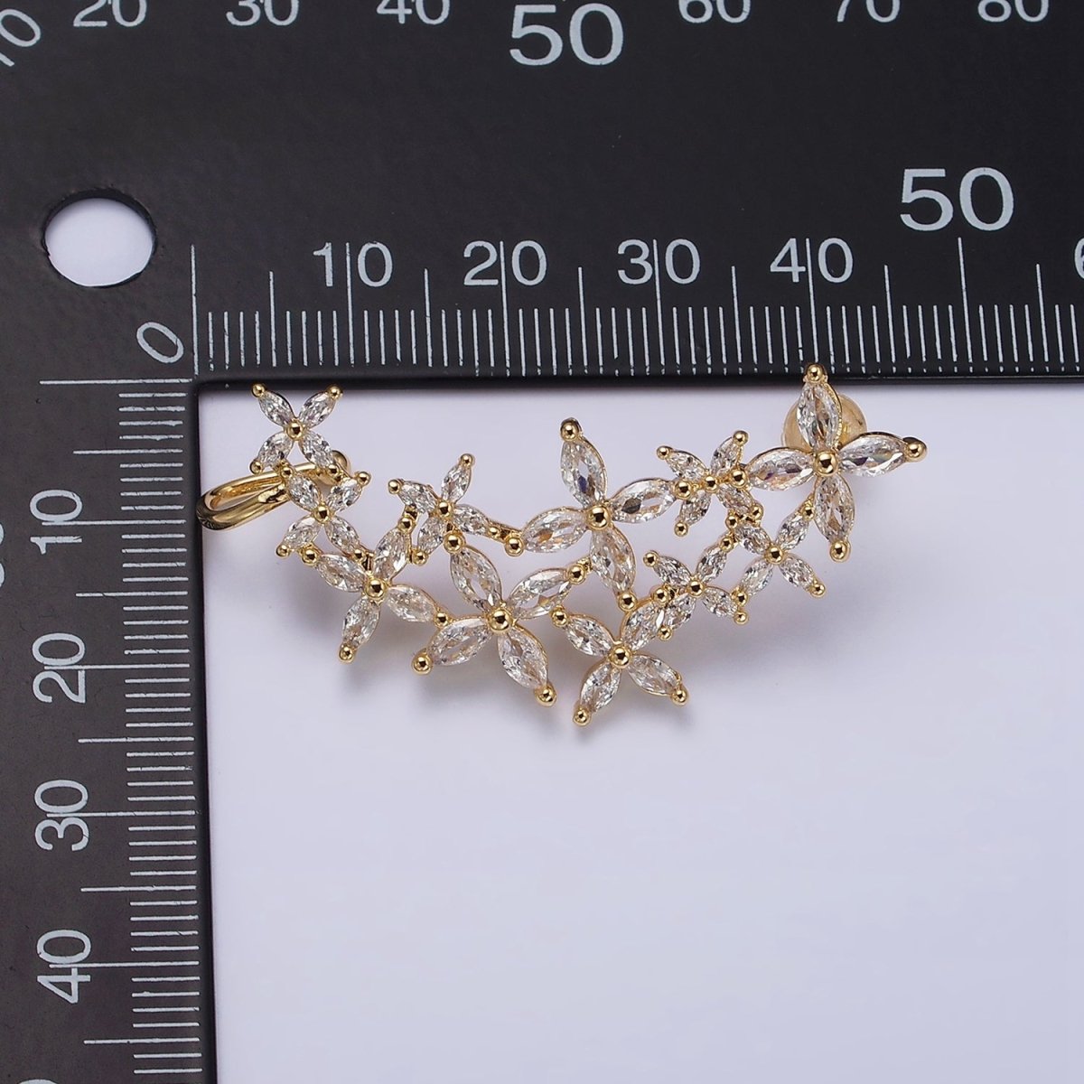 16K Gold plated CZ Marquise Flower Butterfly Ear Cuff Stud Earrings in Gold & Silver | AD1143 AD1144 - DLUXCA
