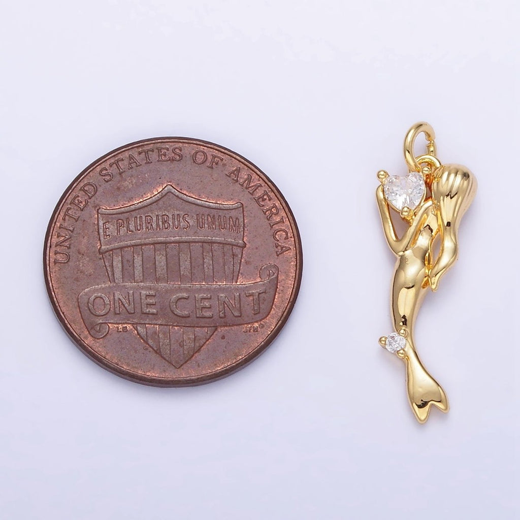 24K Gold plated CZ Mermaid Portrait Charm in Gold & Silver | AG840