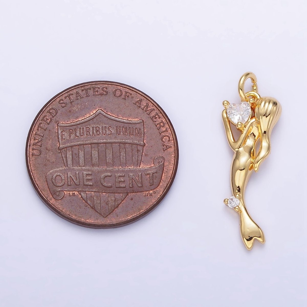 24K Gold plated CZ Mermaid Portrait Charm in Gold & Silver | AG840