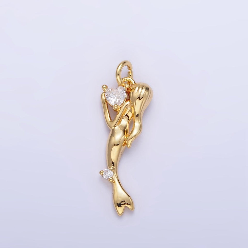 24K Gold plated CZ Mermaid Portrait Charm in Gold & Silver | AG840
