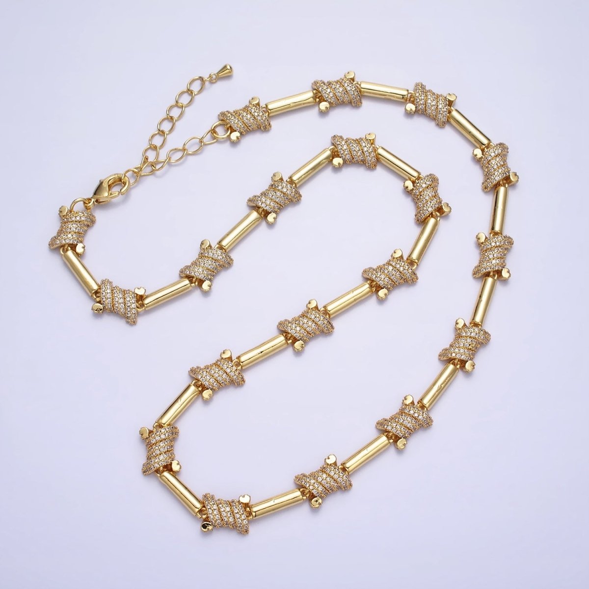 16K Gold plated CZ Micro Paved Statement Tube Chain 17 Inch Necklace with Lobster Clasps in Gold & Silver | WA-1752 WA-1753 Clearance Pricing