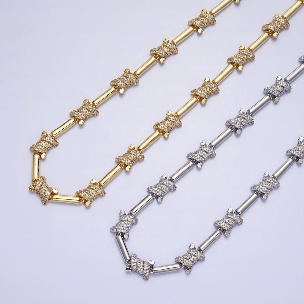 16K Gold plated CZ Micro Paved Statement Tube Chain 17 Inch Necklace with Lobster Clasps in Gold & Silver | WA-1752 WA-1753 Clearance Pricing