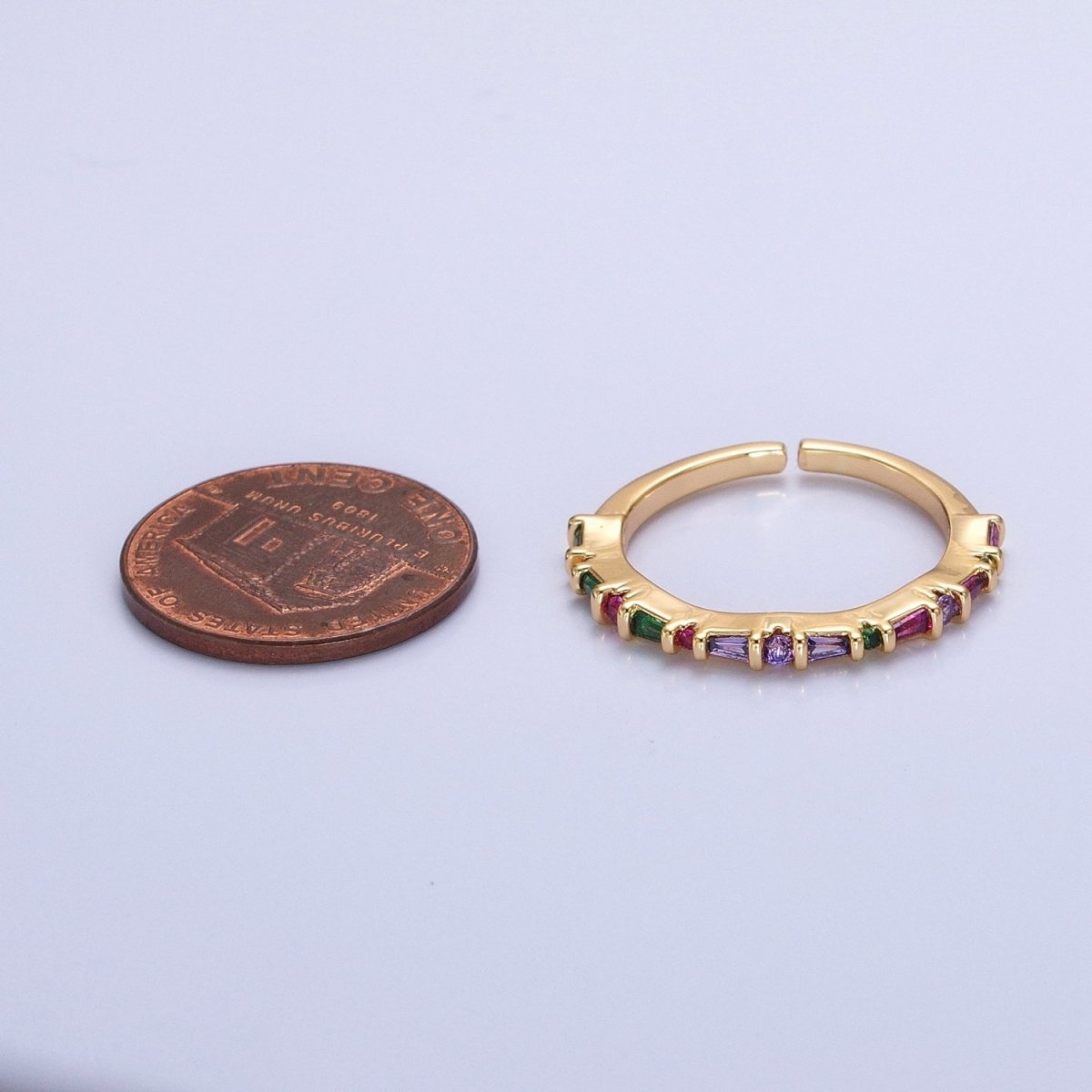 16K Gold plated CZ Multicolor Round Baguette Lined Ring in Gold & Silver | O-1932 O-1933